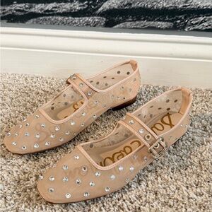 Sam Edelman Beige Rhinestone Mary Jane Flats